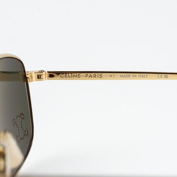 Celine RHINESTONE TRIOMPHE Men Sunglasses Gold Green Rectangle CL40285U 30N - Picture 9 of 14